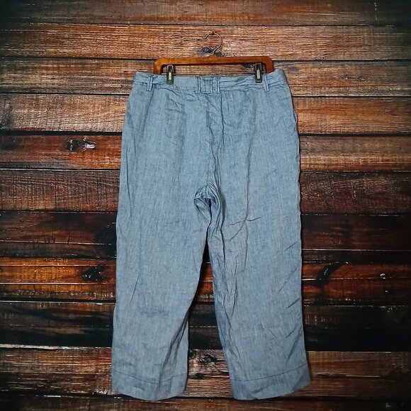 Coldwater Creek Capri Pants Size 16 Belted Wide Leg Linen Blend Steel Blue - Picture 3 of 9